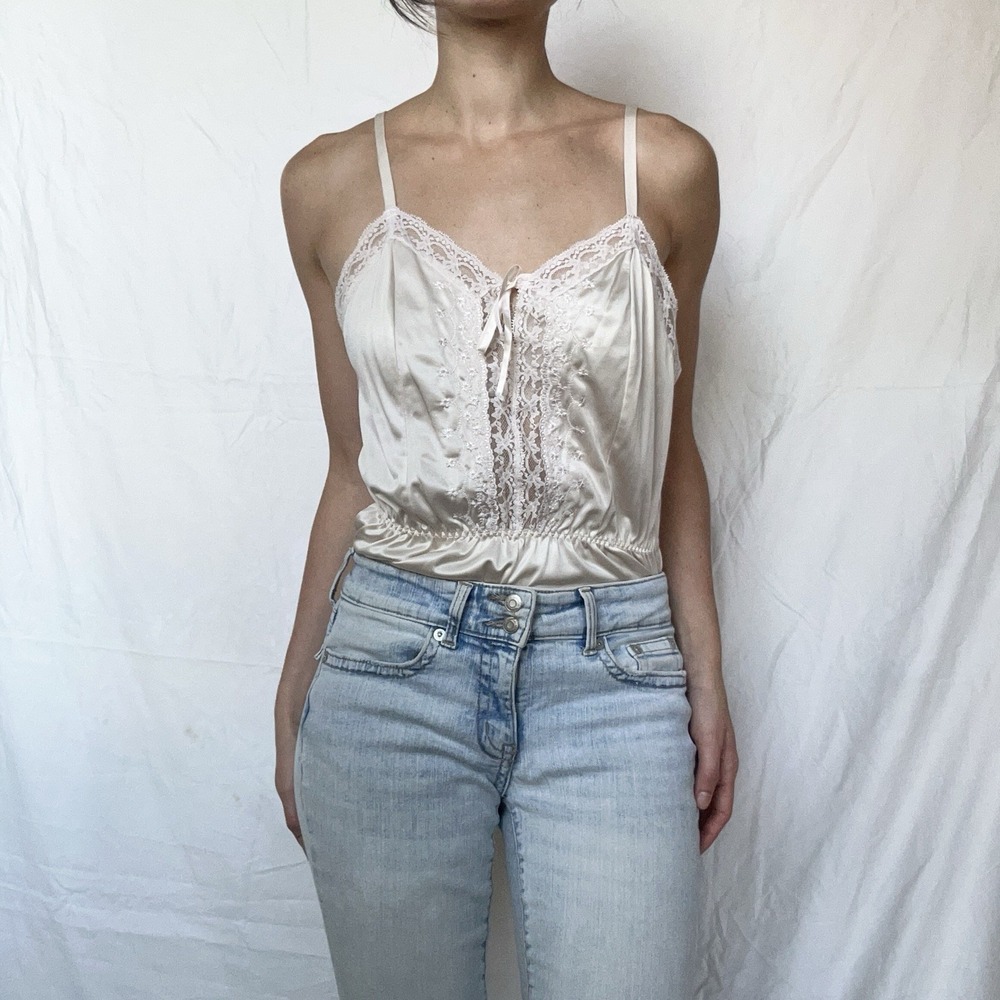 Vintage Lace Embroidered Floral Bodysuit Coquette 70s Romantic Ditsy